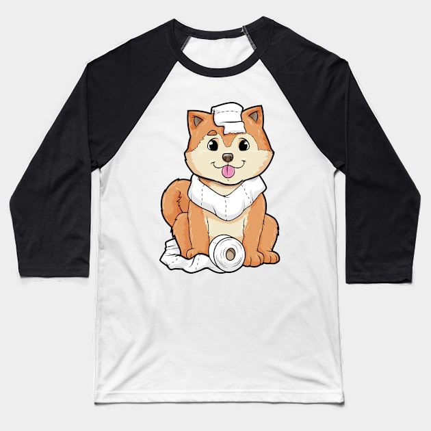 Dog puppy with a roll of toilet paper Baseball T-Shirt by Markus Schnabel